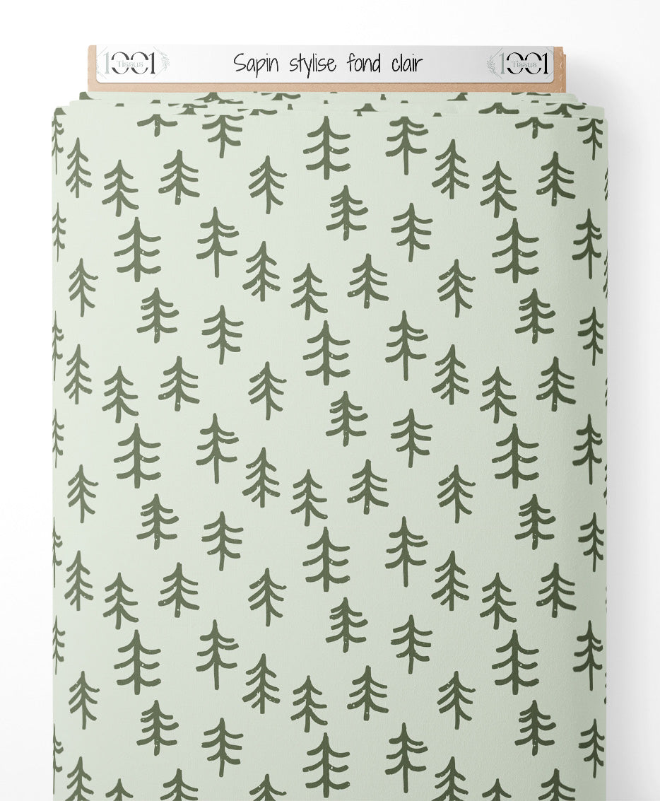 Tissu - Sapin stylisé sur fond clair