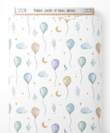 Tissu - Ballons pastel et lunes dorées