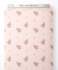 Tissu - Fleurs roses sur fond rose 3