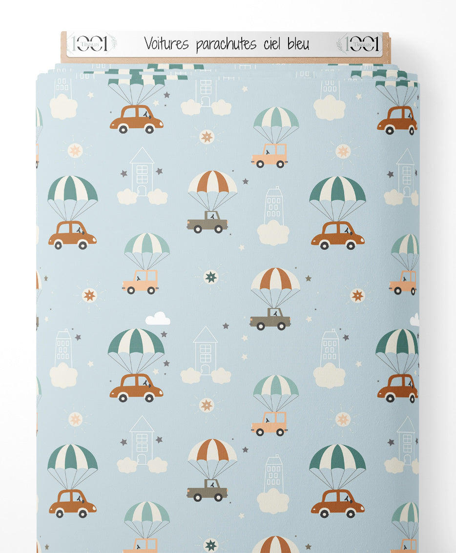 Tissu - Voitures parachutes ciel bleu