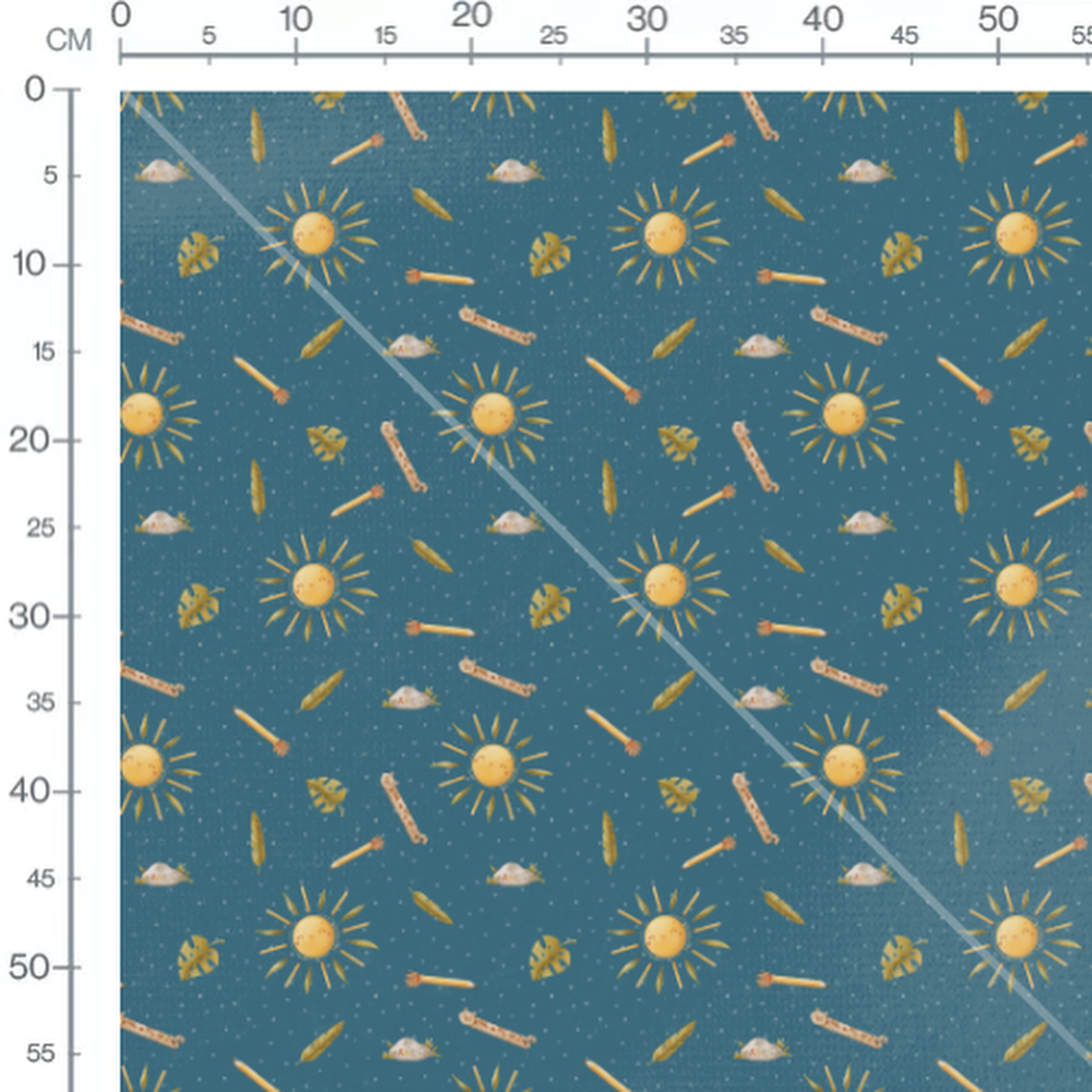 Tissu - Soleils et crayons souriants