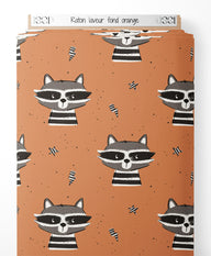 Tissu - Raton laveur sur fond orange