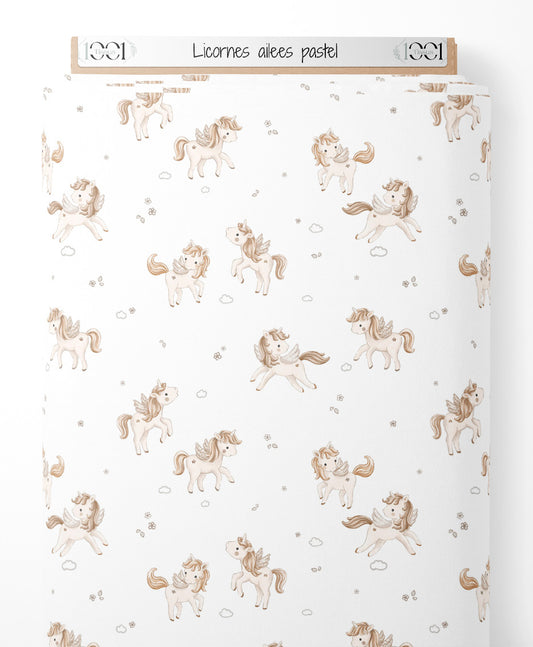 Tissu - Licornes ailées pastel