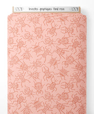 Tissu - Insectes graphiques sur fond rose
