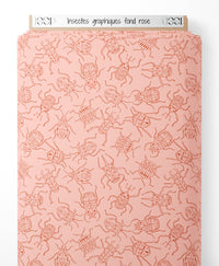 Tissu - Insectes graphiques sur fond rose