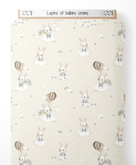 Tissu - Lapins et ballons crème