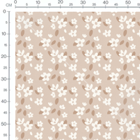 Tissu - Fleurs blanches et formes marron