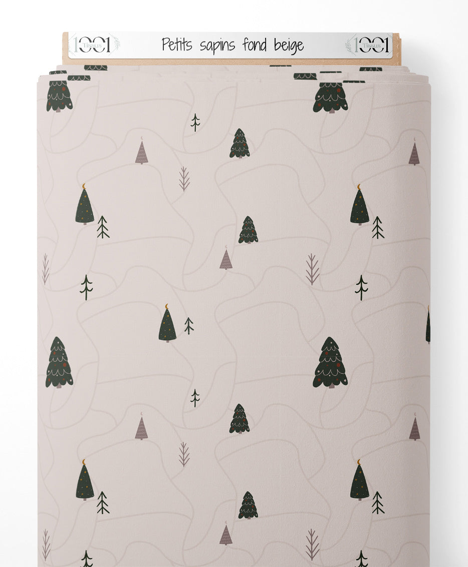 Tissu - Petits sapins sur fond beige