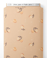 Tissu - Citrons jaunes et feuilles grises 2