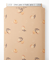 Tissu - Citrons jaunes et feuilles grises 2