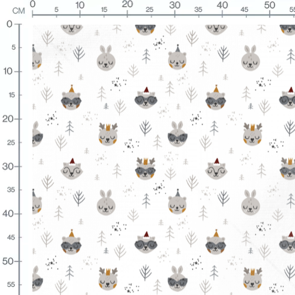 Tissu - Animaux mignons et sapins