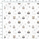 Tissu - Animaux mignons et sapins