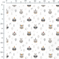 Tissu - Animaux mignons et sapins