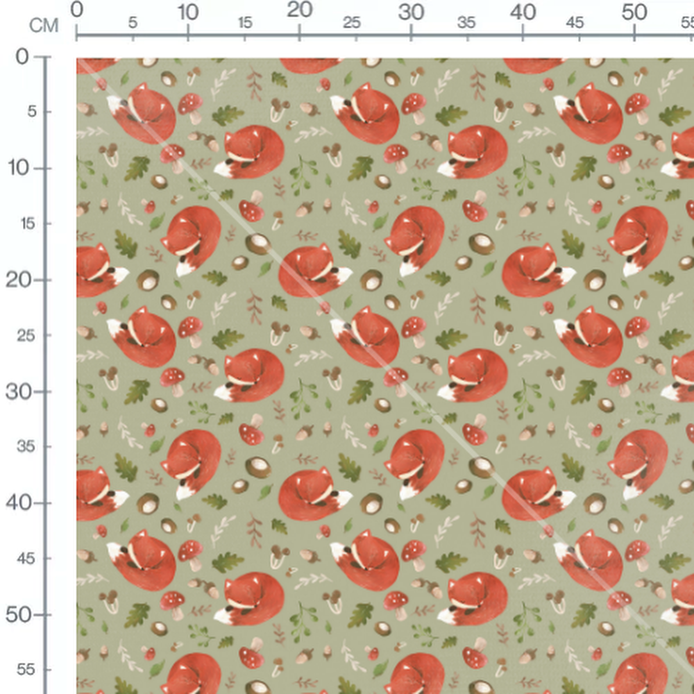 Tissu - Renards sur fond vert