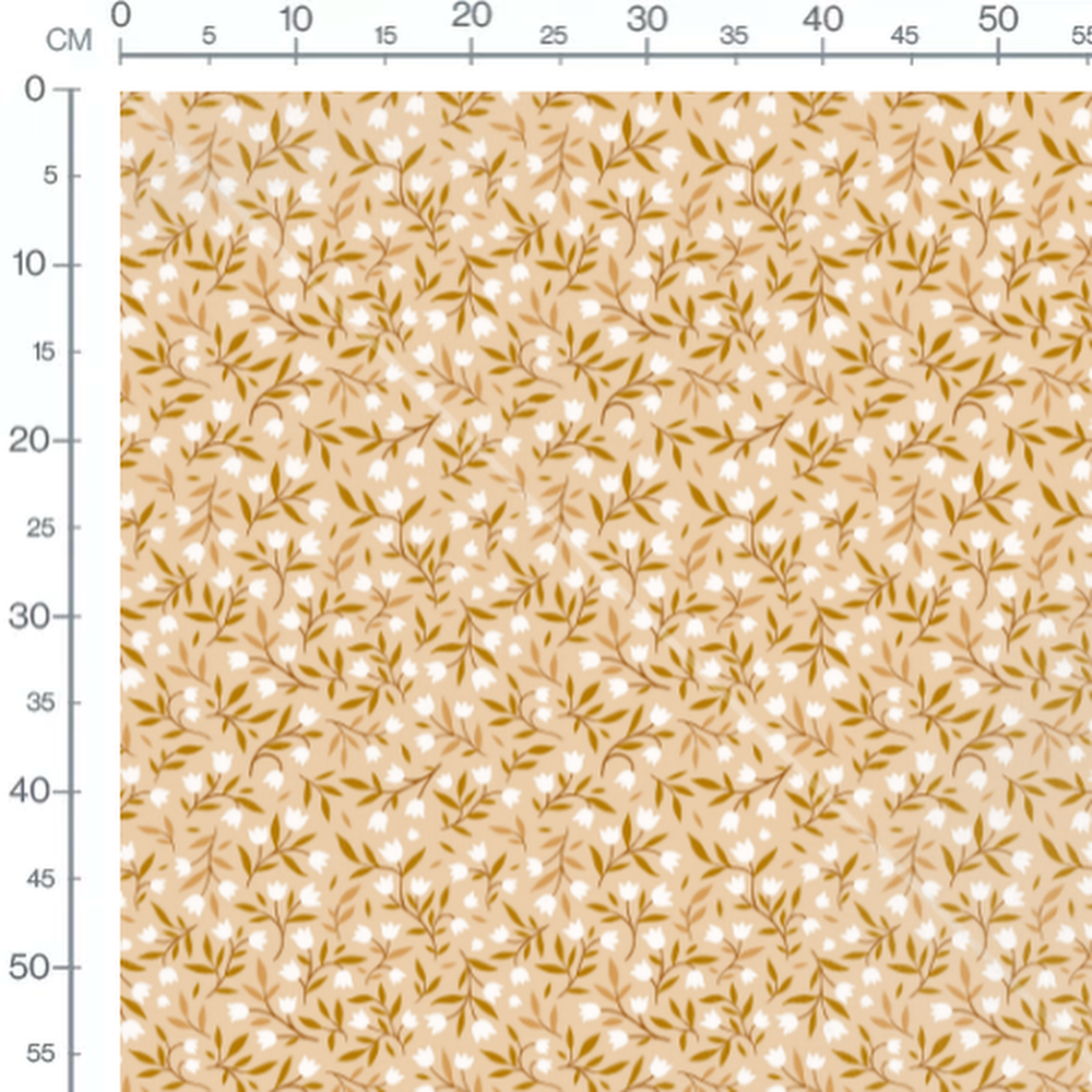 Tissu - Fleurs blanches et feuilles marron 2