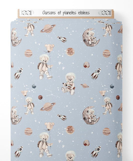 Tissu - Oursons et planètes étoilées