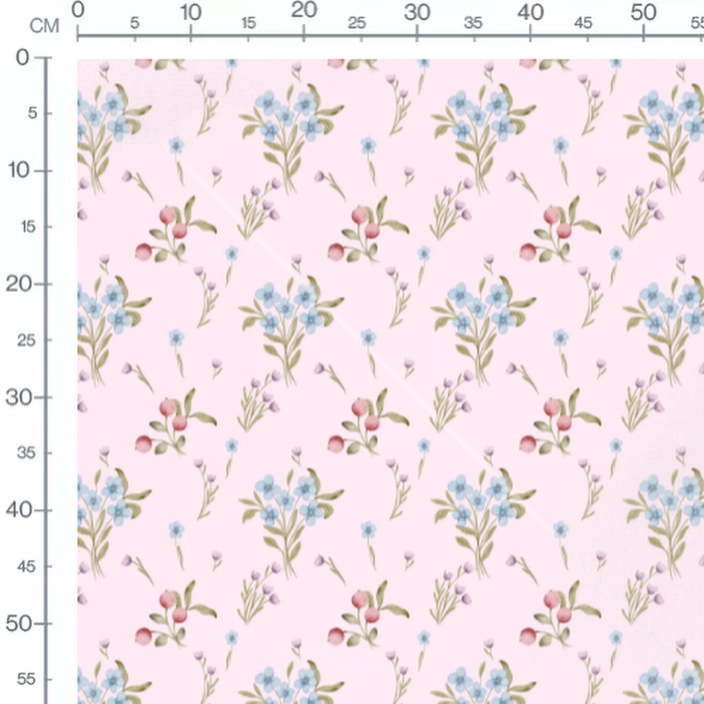 Tissu - Fleurs bleues et bourgeons