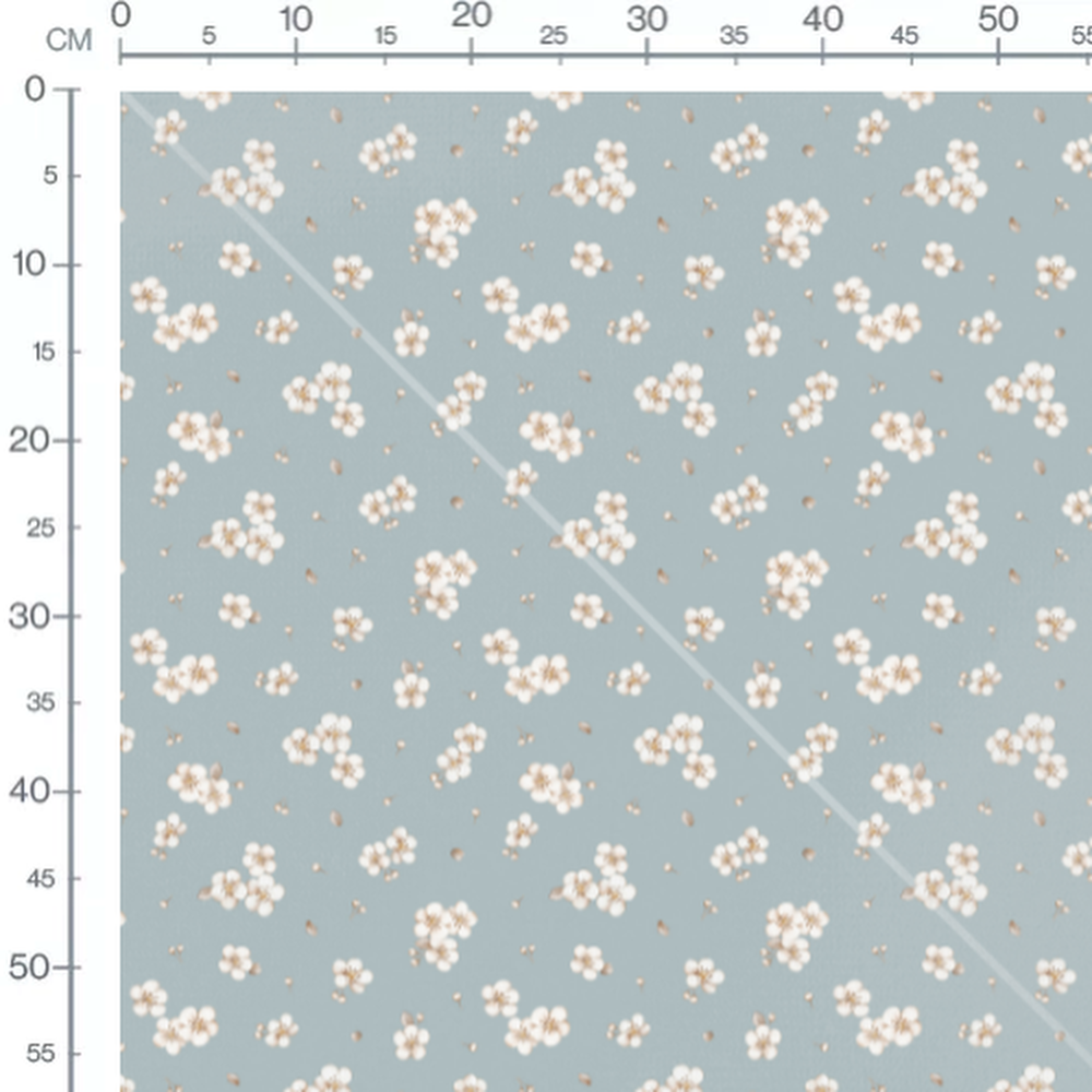 Tissu - Fleurs blanches et brunes