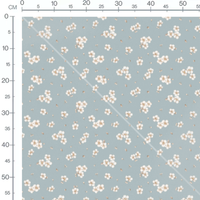 Tissu - Fleurs blanches et brunes