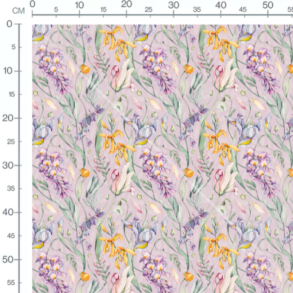Tissu - Fleurs aquarelle fond mauve