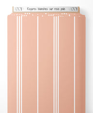 Tissu - Rayures blanches sur rose pâle