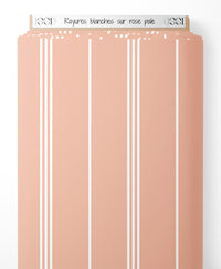 Tissu - Rayures blanches sur rose pâle