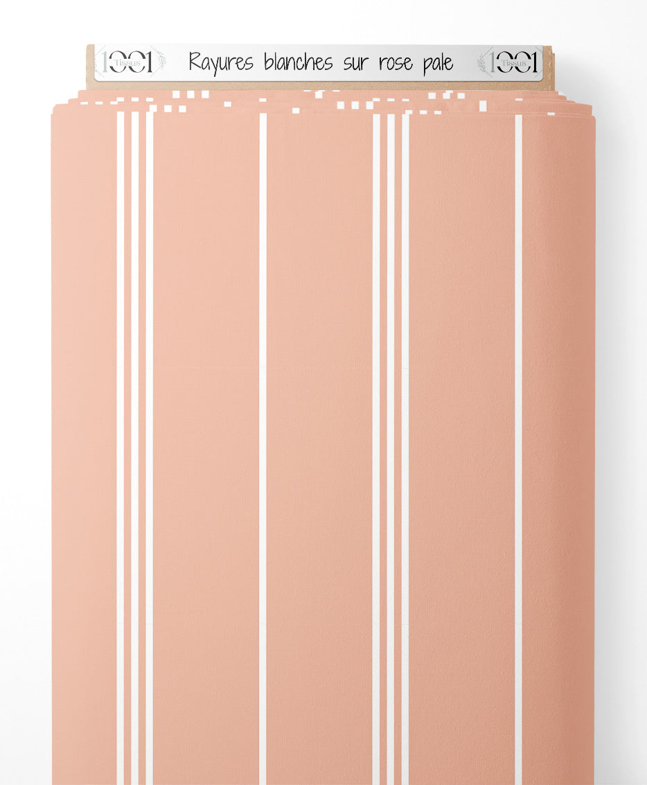 Tissu - Rayures blanches sur rose pâle