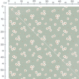 Tissu - Fleurs blanches et beige sur vert