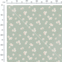 Tissu - Fleurs blanches et beige sur vert