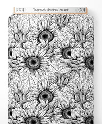 Tissu - Tournesols dessinés en noir