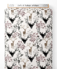 Tissu - Cerfs et feuillages artistiques