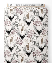 Tissu - Cerfs et feuillages artistiques