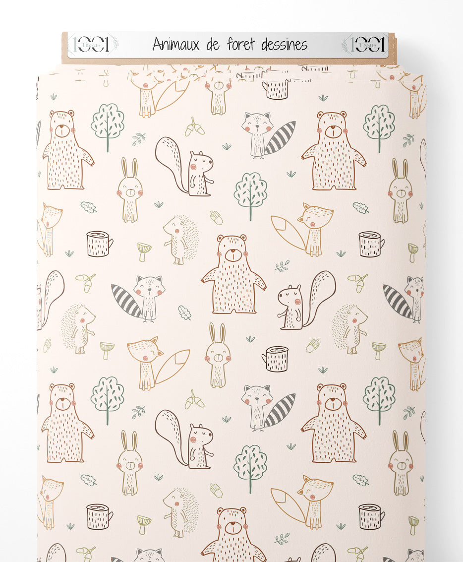 Tissu - Animaux de forêt dessinés