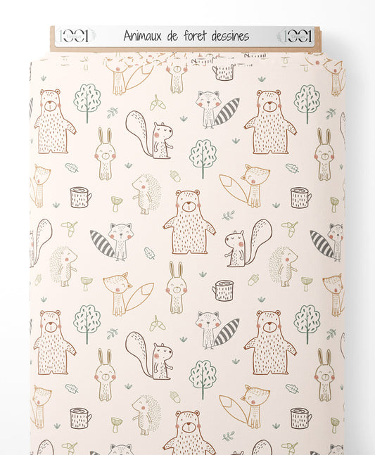 Tissu - Animaux de forêt dessinés