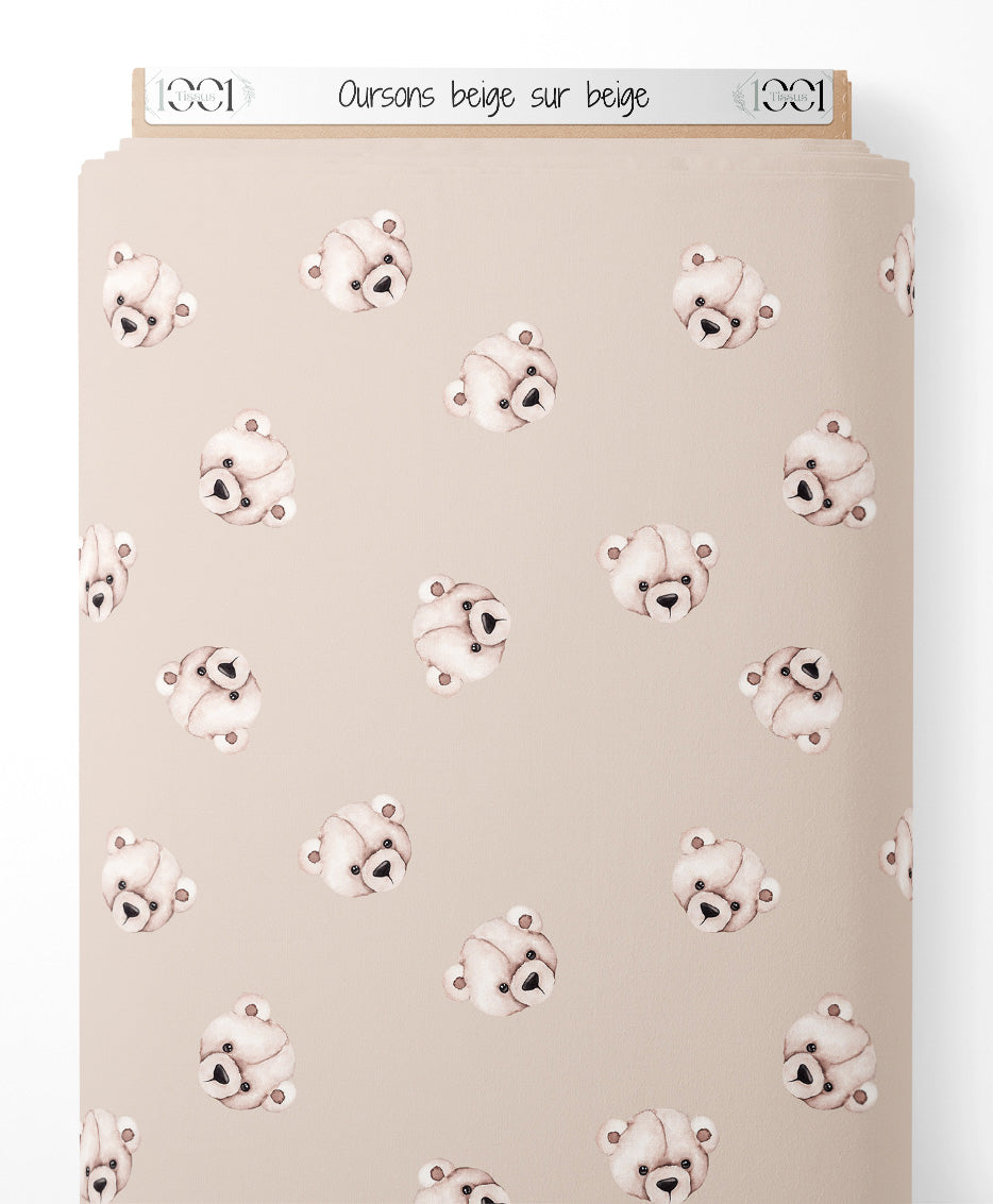Tissu - Oursons beige sur beige