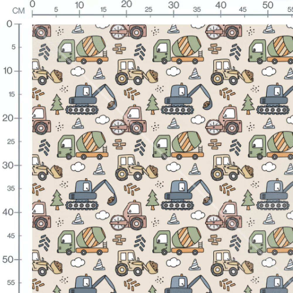 Tissu - Engins colorés avec nuages