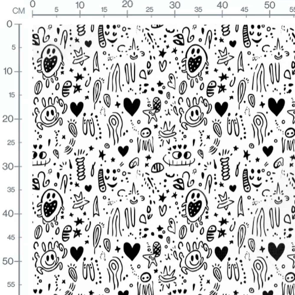 Tissu - Tissu Coeur Fun Doodle