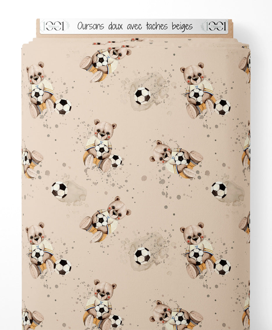 Tissu - Oursons doux avec taches beiges