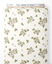 Tissu - Fleurs blanches et vertes 3