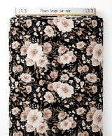 Tissu - Fleurs beige sur noir