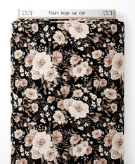 Tissu - Fleurs beige sur noir