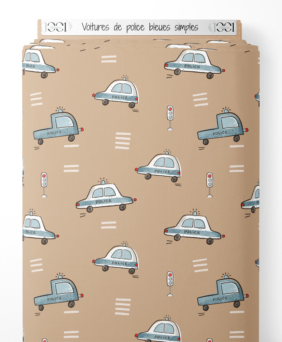 Tissu - Voitures de police bleues simples