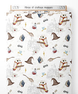 Tissu - Hiboux et châteaux magiques