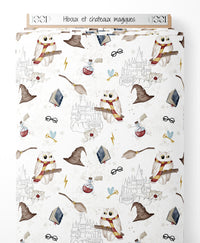 Tissu - Hiboux et châteaux magiques