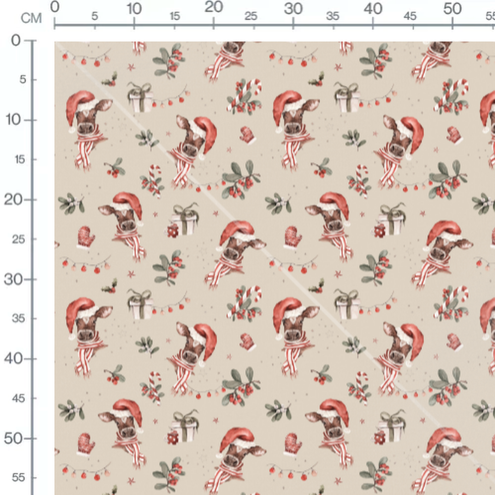 Tissu - Vaches de Noël et décorations