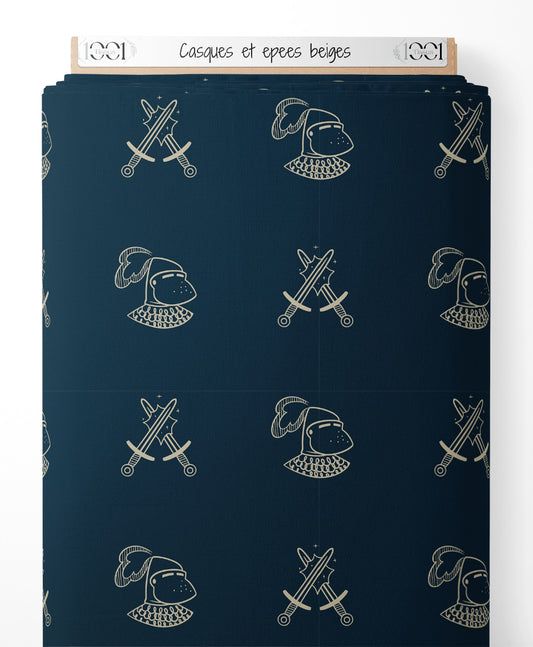 Tissu - Casques et épées beiges