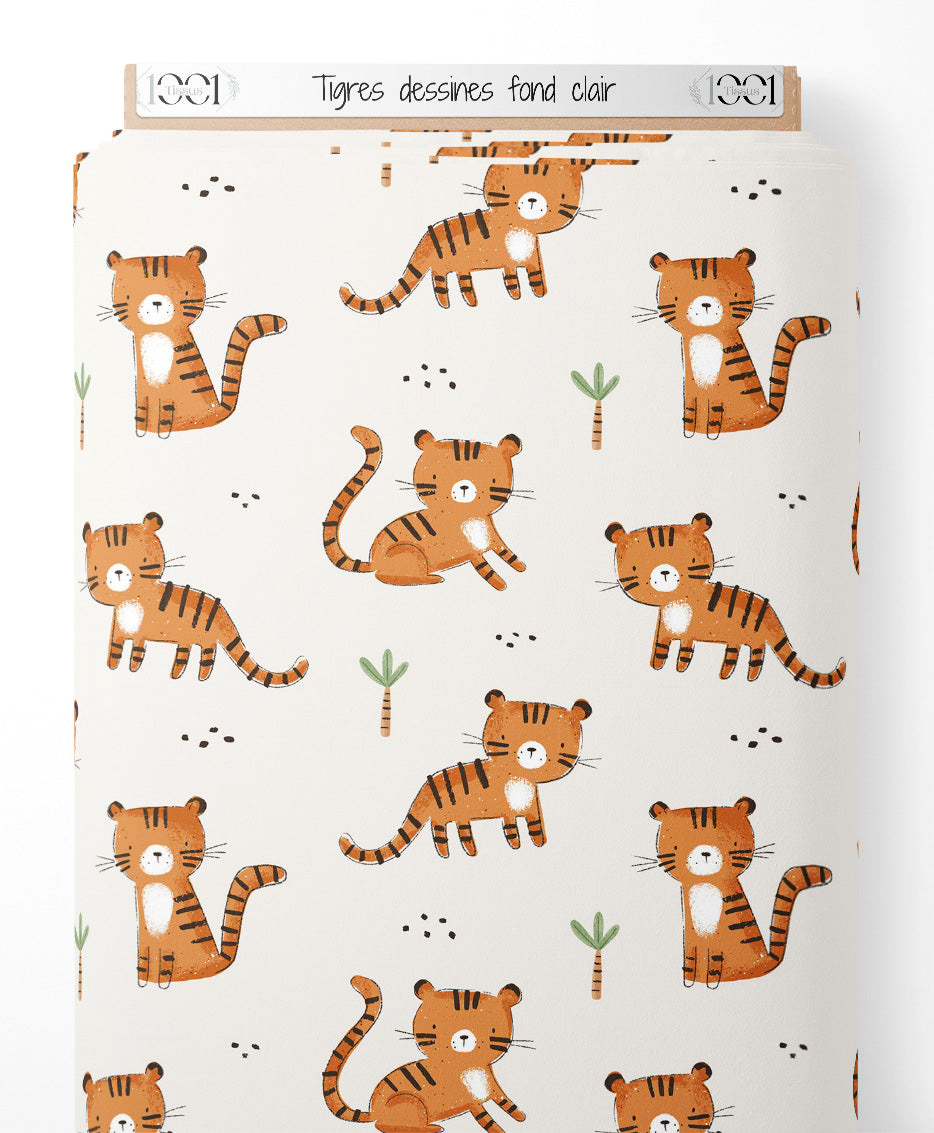 Tissu - Tigres dessinés sur fond clair