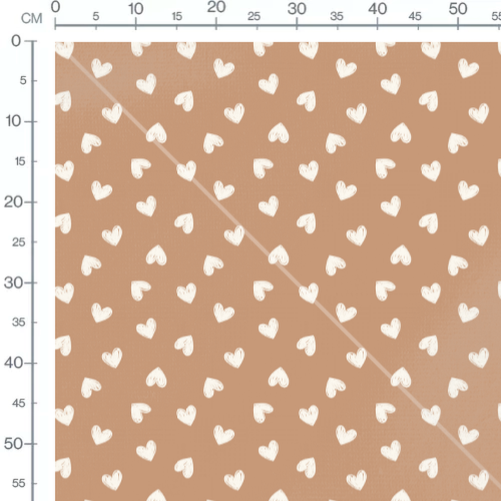 Tissu - Cœurs blancs sur fond chocolat