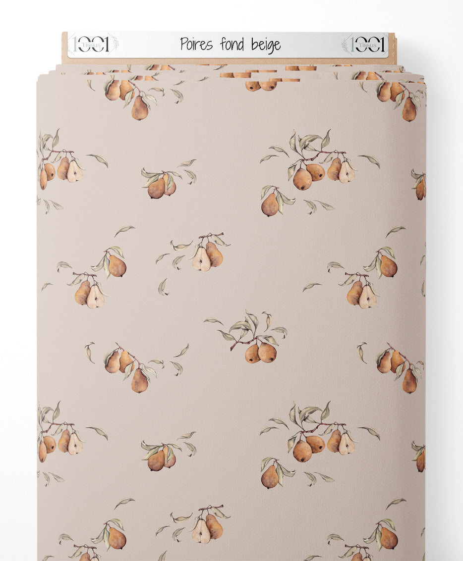 Tissu - Poires sur fond beige