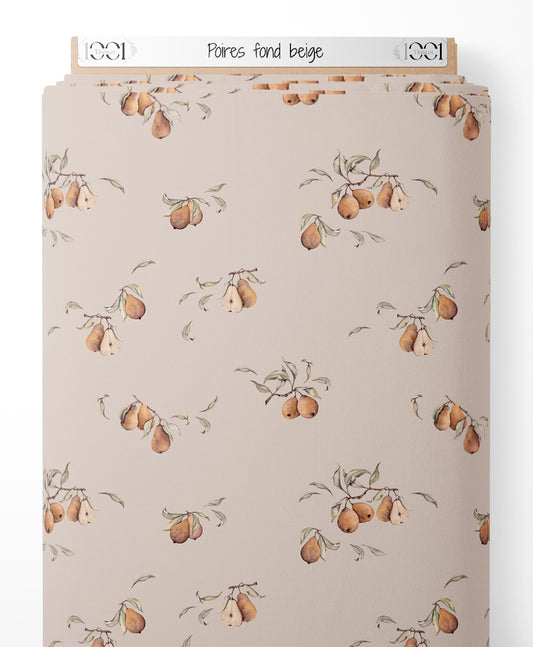 Tissu - Poires sur fond beige